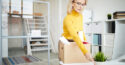 woman packing up desk