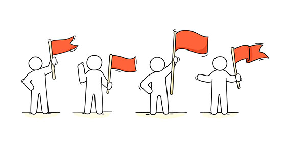 people holding red flags graphic